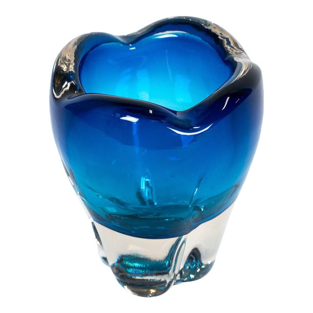 1960s European Blue Art Glass "Molar" Vase by Whitefriars For Sale