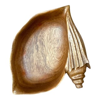 Vintage Carved Wood Shell Bowl For Sale
