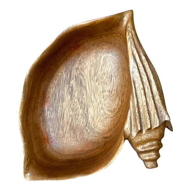 Vintage Carved Wood Shell Bowl For Sale
