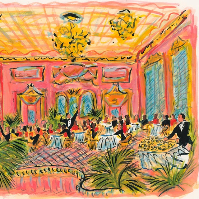 A grand dining room painted in vibrant pink is the place to be for an afternoon bite among the palm trees and rushing...