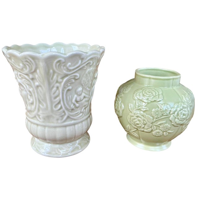 1970s Pair of Vintage Ceramic Green Vaases For Sale - Image 5 of 9