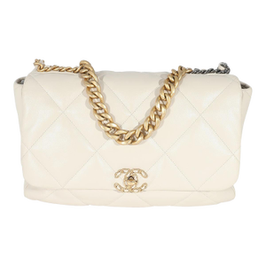 Ivory Shiny Quilted Lambskin Maxi Chanel 19 Flap Bag