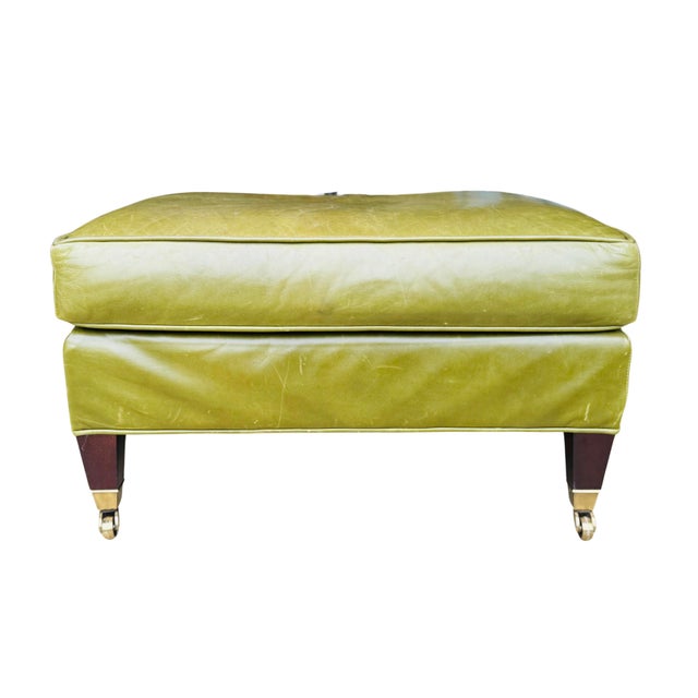 Vintage Cr Laine Olive Green Leather Lounge Chair & Ottoman | George Smith Style For Sale - Image 12 of 18
