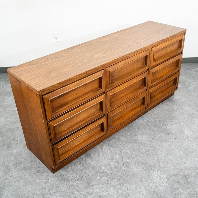 Wood 1960s Mid Century Dresser Credenza Morris of California Walnut Drawer 9 Drawer For Sale - Image 7 of 12