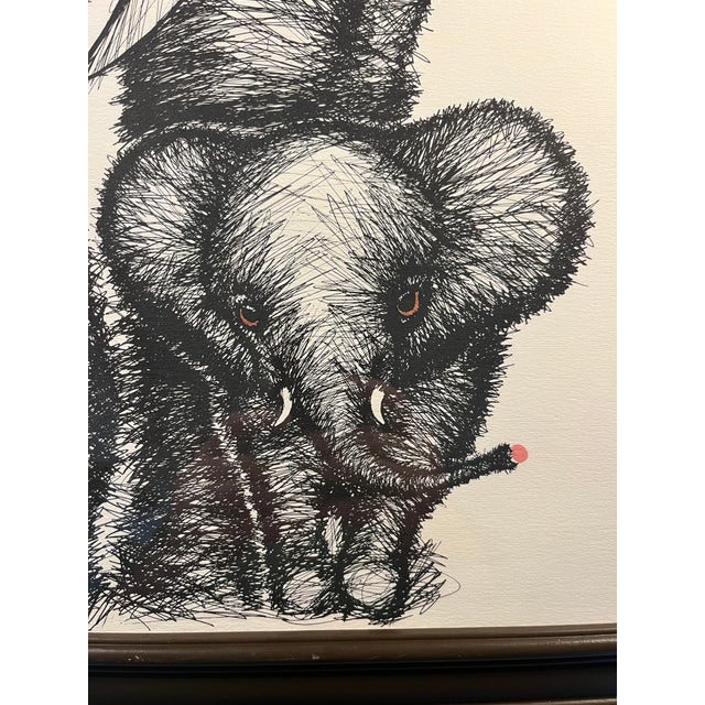 1972 Vintage Framed and Signed Elephant Family Print by Rabindra Danks Aprox. dimensions: Print: 22" x 28" Frame: 24.5" x...