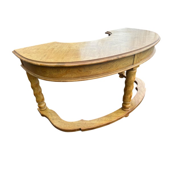 Wood Drexel Vintage Solid Oak Demilune Executive Desk - Circa Mid to Late 20th Century For Sale - Image 7 of 12