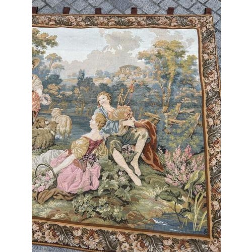 Elegant French tapestry from the 20th century, woven on the jacquard looms in the traditional 18th century Aubusson style,...