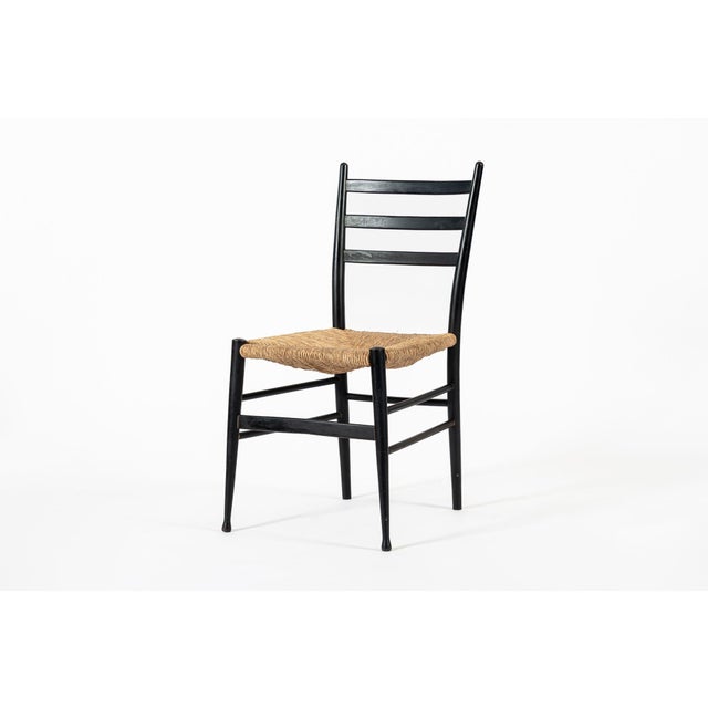 Mid-Century Modern Vintage Mid Century Black Wood and Rush Wicker Dining Chair For Sale - Image 3 of 12