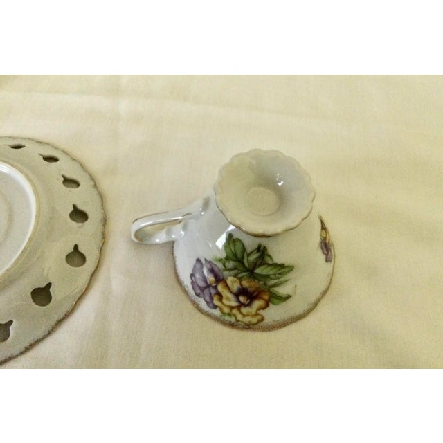 Early 20th Century Mid 20th Century Yellow and Purple Pansies Tea Cups and Saucers Set- 10 Pieces For Sale - Image 5 of 13