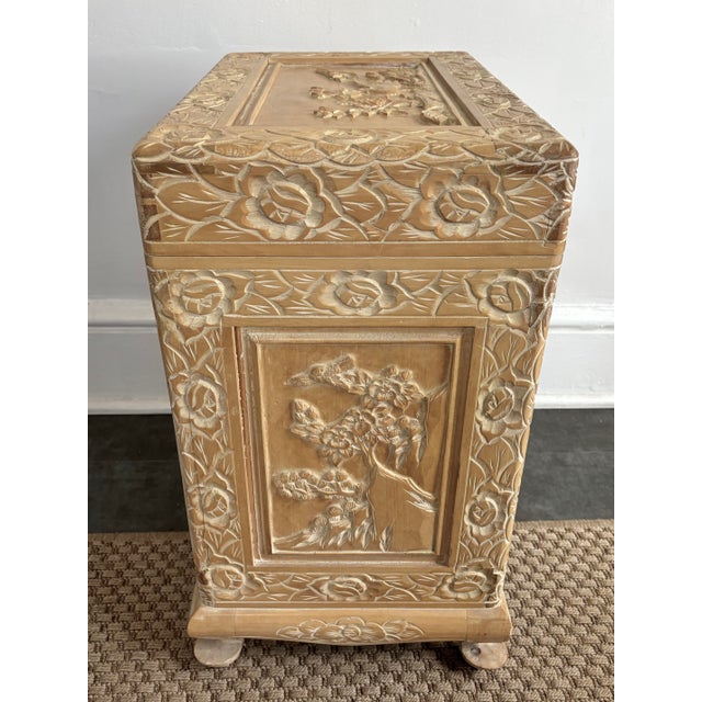 Vintage Asian Carved Storage Chest With Asian Landscape Reliefs For Sale - Image 12 of 14