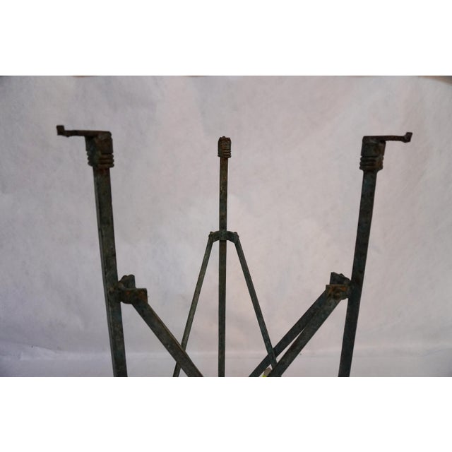Antique Metal Campaign Table on Tri-Pod Base With Glass Top For Sale - Image 9 of 11