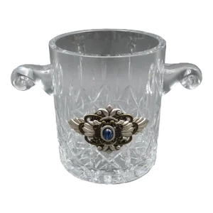 Vintage Ann Cichon Dallas Embellished Jeweled Crystal Glass Handled Ice Bucket Cooler