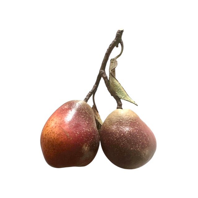 Late 20th Century Vintage English Penkridge Ceramics Trompe l'Oeil Double William Pear Red Fruit With Tole Leaves Life / Full Size Figure Object For Sale - Image 5 of 7