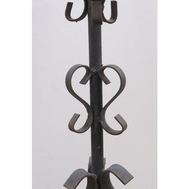 Late 20th Century Vintage Brutalist Gothic Wrought Iron Plant Stand Scroll Tripod Pot Holder 24" For Sale - Image 5 of 13