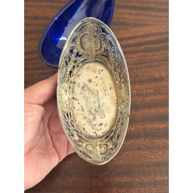 Georg Roth Hanau Silver Master Salt With Cobalt Glass Liner For Sale - Image 11 of 12