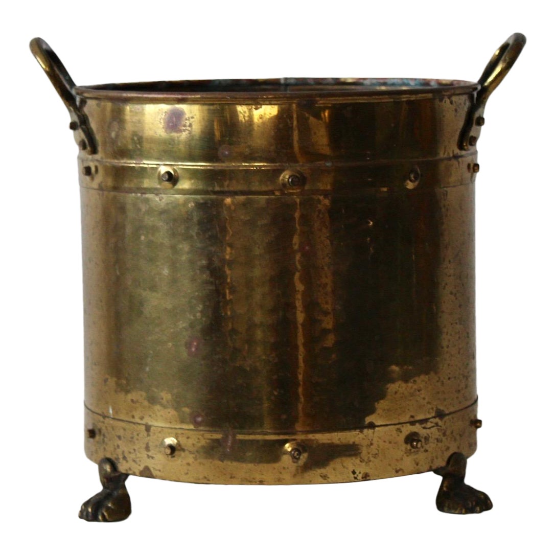 Elpec Handmade English Hammered Brass Footed Handles Planter Exposed ...