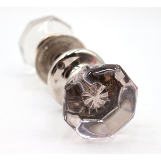 Vintage door knob set with clear and pale transparent purple octagon shaped glass door knobs paired with newly made...