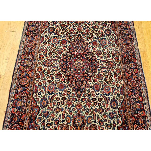 Early 20th Century Persian Kashan Rug, Hand-Knotted Wool, Floral Design, Ivory & Blue, 4x7 For Sale - Image 11 of 17