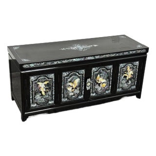 Vintage Korean Low Scholars Cabinet With Mother-of-Pearl Inlays For Sale