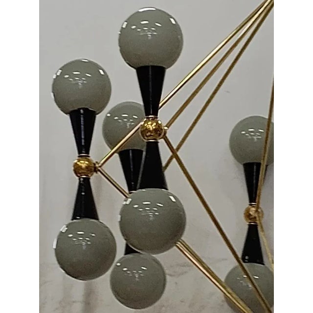 Mid-Century Modern Murano Glass and Brass Grey and Black Chandelier, 2000 For Sale - Image 3 of 9