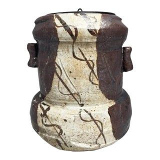 Japanese Ceramic Oribe Tea Ceremony Mizusashi Water Vessel For Sale