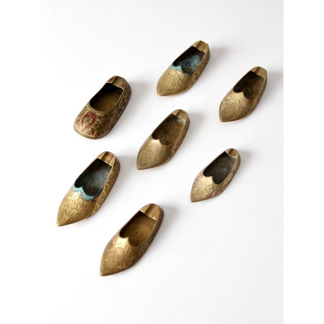 Mid-Century Brass Shoe Ashtrays Floral Engraved Collection of 7 For Sale - Image 13 of 14