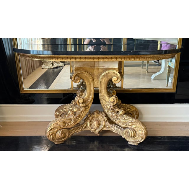 Rococo Quatrain for Dessin Fournir Giltwood Marble Top Console Table - 1 of 2 For Sale - Image 3 of 4
