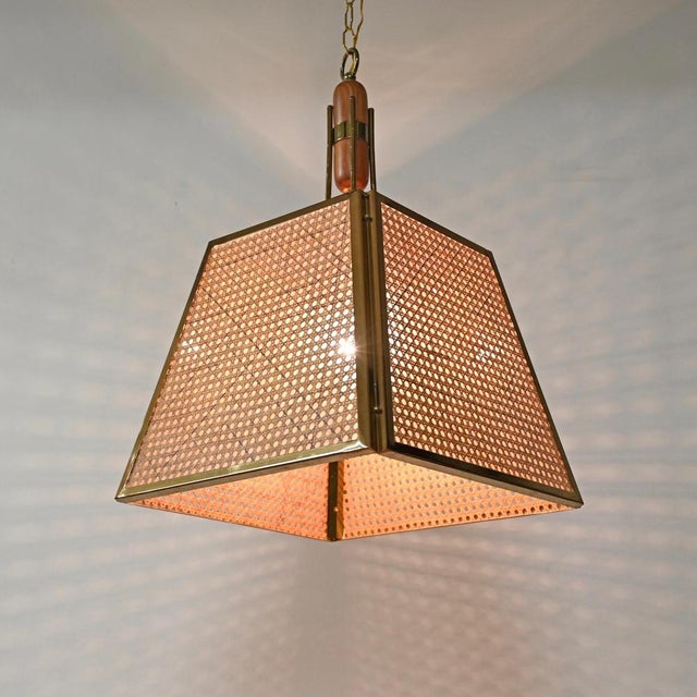 Mid-Century Italian Pendant in Gilt Metal, Straw and Giass, 1970s For Sale - Image 12 of 16
