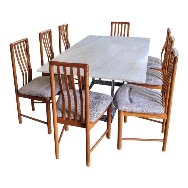 Modernist Marble Chrome Dining Table 8 Teak Danish Modern
