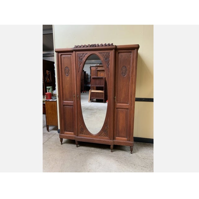 1910s Antique Art Nouveau Wardrobe with Linen Compartments, 1910 For Sale - Image 5 of 11