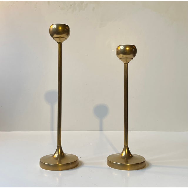 Gold Scandinavian Modern Tulip Candlesticks in Brass, 1960s, Set of 2 For Sale - Image 8 of 8