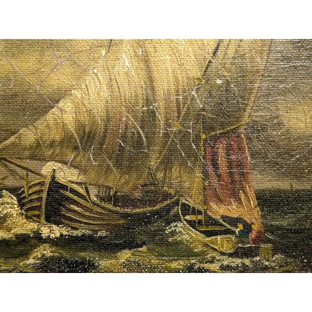 Boats During Tempest, 19th-20th Century, Oil on Canvas For Sale - Image 3 of 6