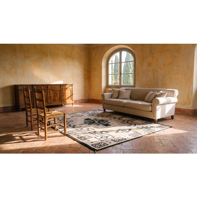 1940s Gray Geometric Mid-20th Century American Navajo Carpet 4' X 5'8'' Flatweave Wool Rug For Sale - Image 11 of 12