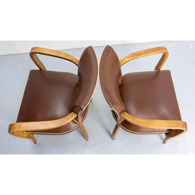 Brown Art Deco French Bridge Chairs in Brown Faux-Leather, 1930s, Set of 2 For Sale - Image 8 of 16