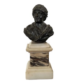 Antique 18th C. Bronze Portrait Bust of Philosopher Jean Jacques Rousseau (1712-1778) Mounted on Specimen Marble Pedestal Base For Sale