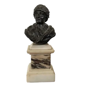 Antique 18th C. Bronze Portrait Bust of Philosopher Jean Jacques Rousseau (1712-1778) Mounted on Specimen Marble Pedestal Base