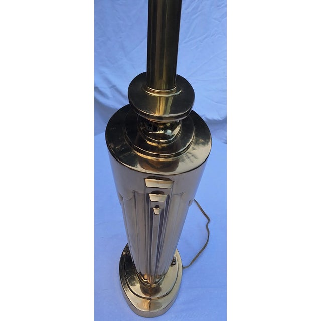 1980s Vintage Rembrandt Solid Brass Art Deco Lamp With Shade For Sale - Image 5 of 12