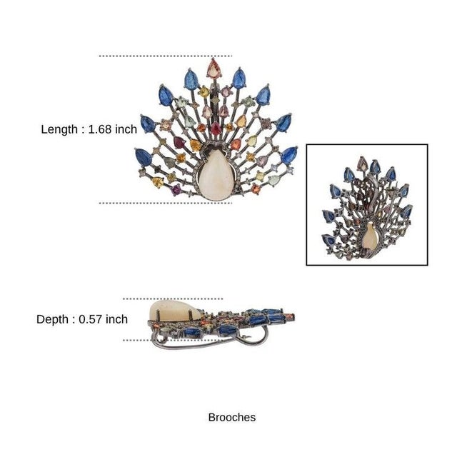 Celestial Fan Brooch Pendant With Opal, Sapphires & Diamonds For Sale - Image 9 of 12