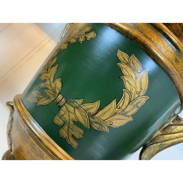 Forest Green Vintage Classic Baroque-Style Painted Ceramic Urn Table Lamps, Set of 2 For Sale - Image 8 of 17