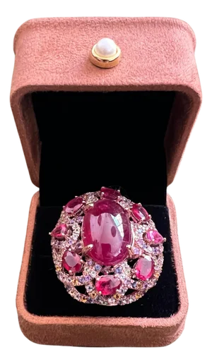 Bochic "Capri" Ruby, Amethyst & Multi Sapphire Ring Set In 18K Gold & Silver