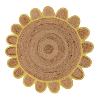 Yellow Round Jute Scallop Rug - 6'x6' For Sale