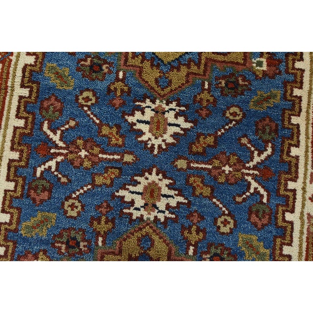 Heriz Runner 2’8” X 7’11” Blue Wool Tribal Hand-Knotted Oriental Rug For Sale - Image 11 of 12