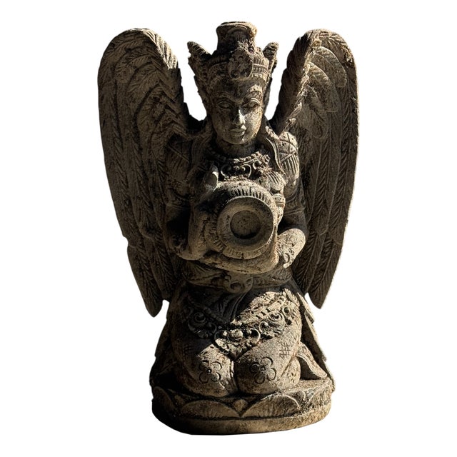 Unknown, Traditional Indonesian Sculpture of a Winged Deity in Volcanic Limestone, 1980s, Stone For Sale