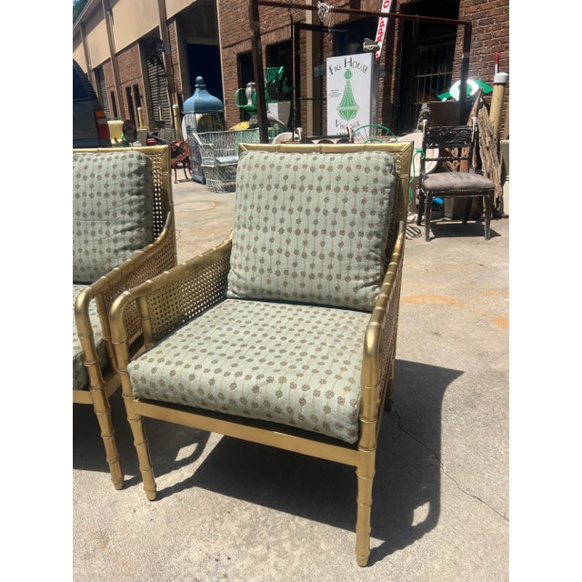 Hollywood Regency 1960s Vintage Gold Bamboo Caned Chairs - a Pair For Sale - Image 3 of 7