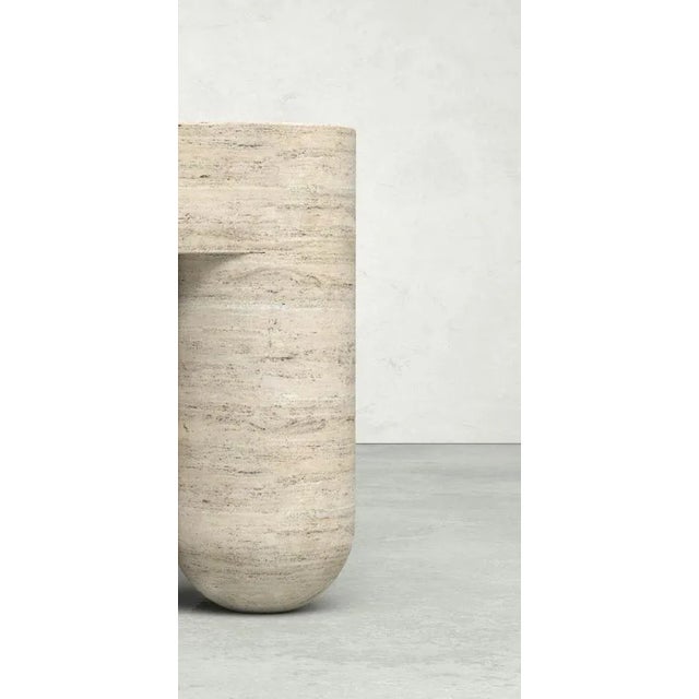 Contemporary Chunky Classic Travertine Side Table & Stool by Etamorph For Sale - Image 3 of 8