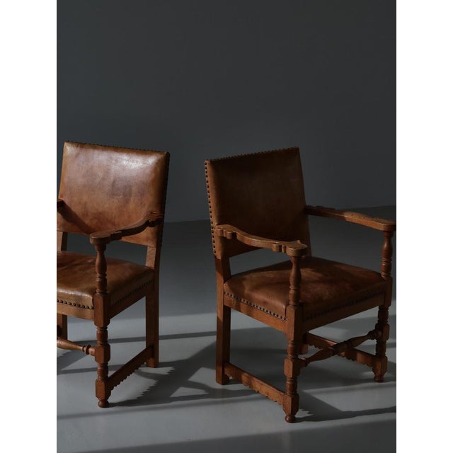 Set of Armchairs in Oak & Leather by Kaare Klint for Lars Møller, Denmark, 1935 For Sale - Image 13 of 18