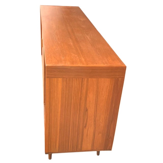 Danish Modern Scandinavian Walnut Credenza – Sliding Doors, Recessed Pulls, Restored For Sale In Los Angeles - Image 6 of 14