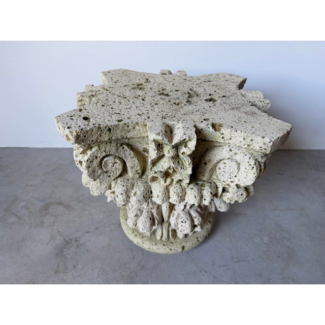 1970s Vintage Carved Stone Corinthian Capital Architectural Coffee Table Base For Sale - Image 11 of 12