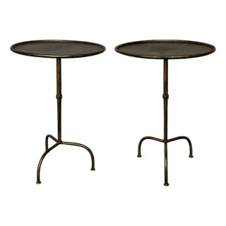 Pair of Spanish Iron Drinks Tables With Arched Tripod Bases For Sale