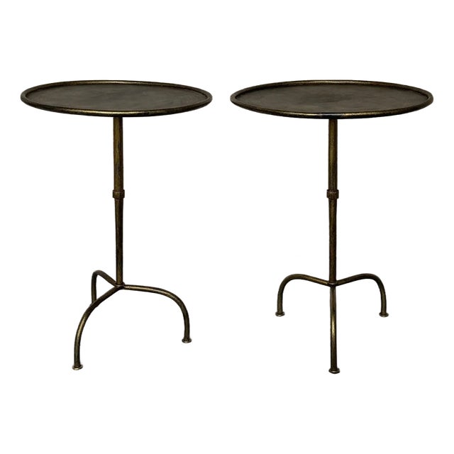 Pair of Spanish Iron Drinks Tables With Arched Tripod Bases For Sale